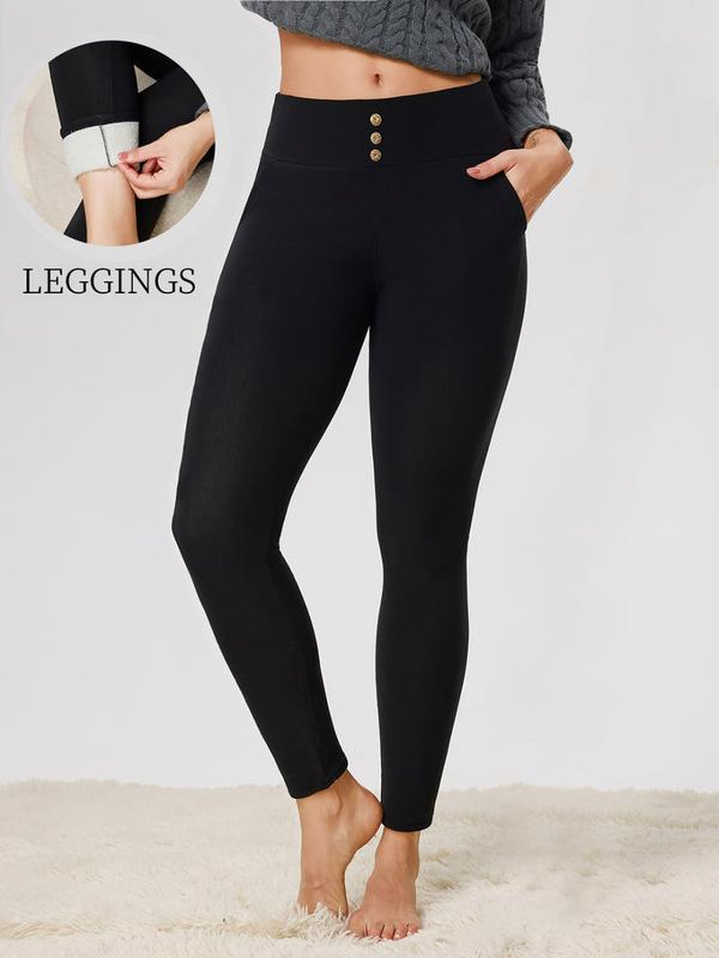 Women'S High Waist Fleece Lined Leggings, Thick Warm Yoga Pants with Pockets, Fitness Pants, Comfortable Elastic Winter Bottoms, Casual Fashion