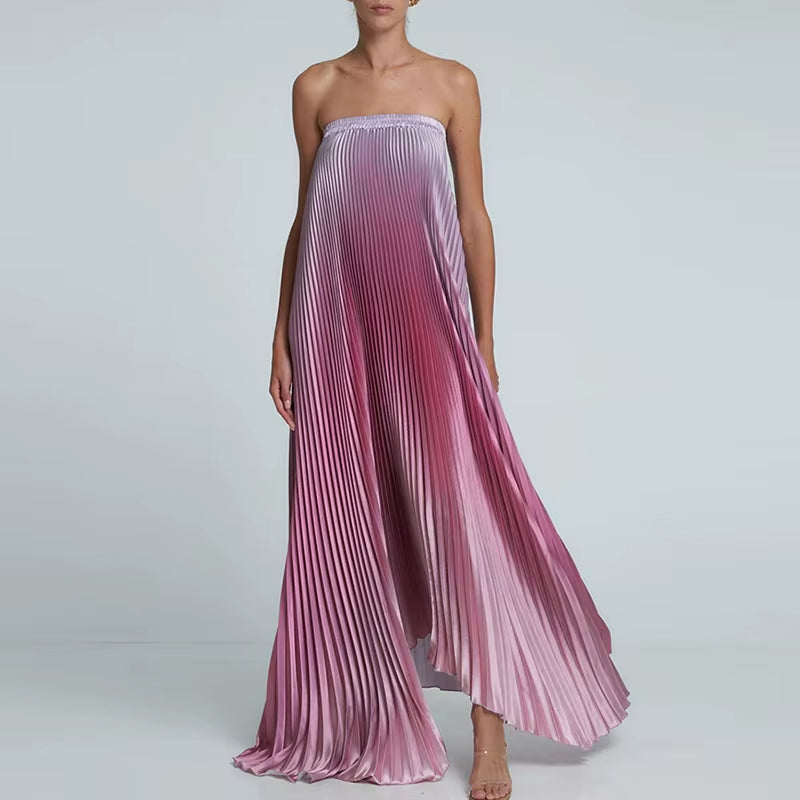 Elegant Sleeveless off Shoulder Gradient Long Dress Women'S Fashion Backless Folds Gala Gowns New Female Irregular Evening Dress