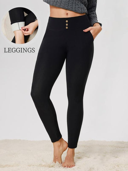 Women'S High Waist Fleece Lined Leggings, Thick Warm Yoga Pants with Pockets, Fitness Pants, Comfortable Elastic Winter Bottoms, Casual Fashion