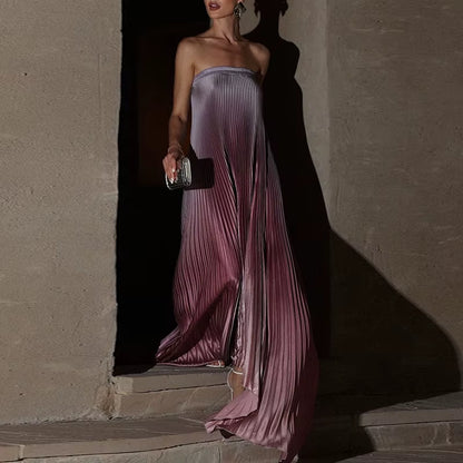 Elegant Sleeveless off Shoulder Gradient Long Dress Women'S Fashion Backless Folds Gala Gowns New Female Irregular Evening Dress