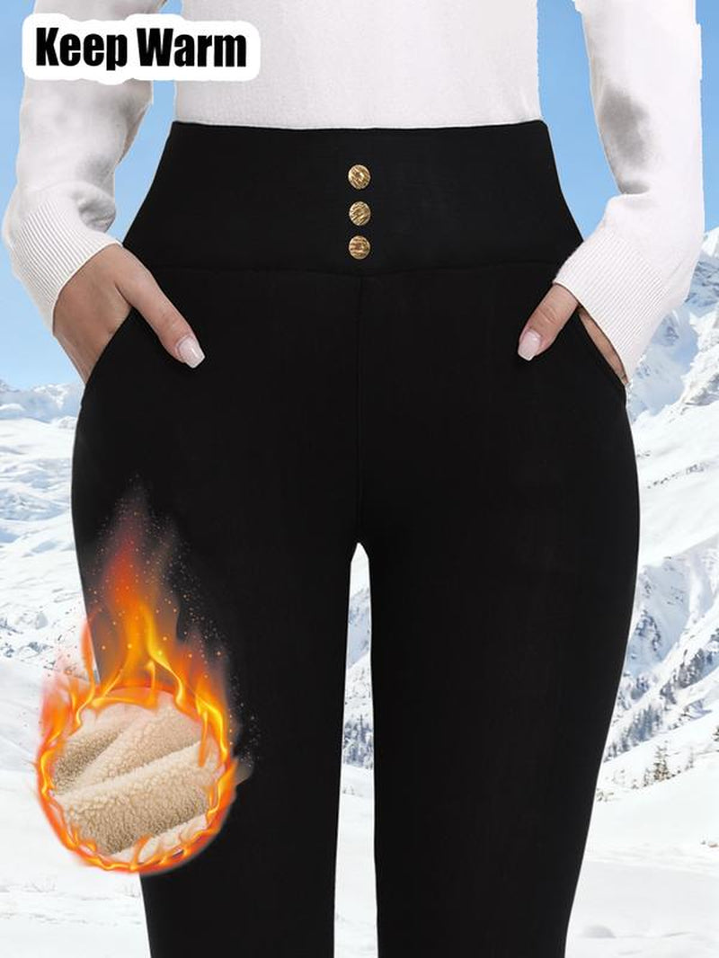 Women'S High Waist Fleece Lined Leggings, Thick Warm Yoga Pants with Pockets, Fitness Pants, Comfortable Elastic Winter Bottoms, Casual Fashion
