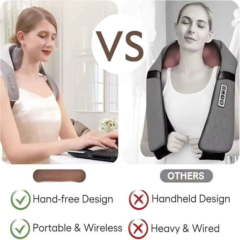 Wireless Neck Shoulder and Back Massager Brushless Motor 6D Deep Tissue Kneading Massage Pillow Shawl Best Gifts for Women Men