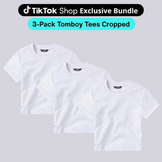 3 Pack Tees - Buttery Soft, Tomboy Tee Cropped White 3-Pack