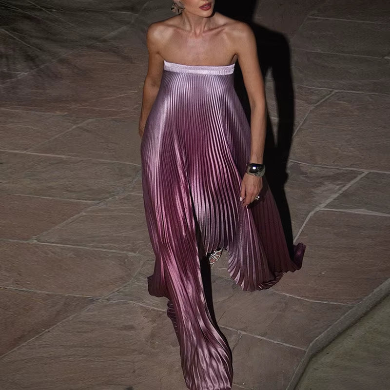 Elegant Sleeveless off Shoulder Gradient Long Dress Women'S Fashion Backless Folds Gala Gowns New Female Irregular Evening Dress