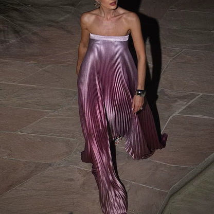 Elegant Sleeveless off Shoulder Gradient Long Dress Women'S Fashion Backless Folds Gala Gowns New Female Irregular Evening Dress