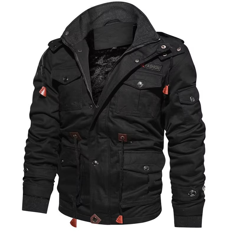 Men'S Hooded Winter Jackets Plush Thickened Coat Autumn Large Tactical Cotton Medium and Long Work Clothes Bomber Tactical Coats