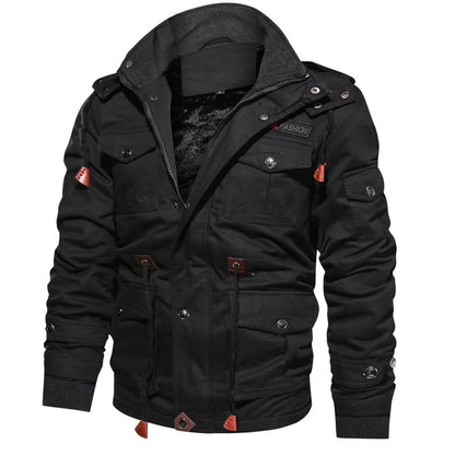 Men'S Hooded Winter Jackets Plush Thickened Coat Autumn Large Tactical Cotton Medium and Long Work Clothes Bomber Tactical Coats