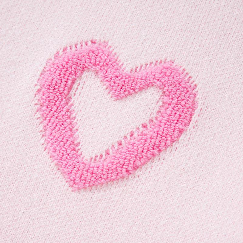 Dear-Lover Women’S Pink Heart Shape Pattern Lantern Sleeve Drop Shoulder Baggy Valentine’S Day Sweater