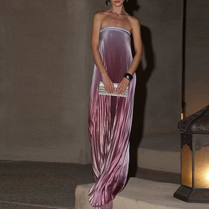 Elegant Sleeveless off Shoulder Gradient Long Dress Women'S Fashion Backless Folds Gala Gowns New Female Irregular Evening Dress